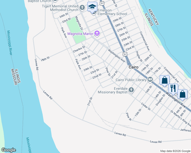 map of restaurants, bars, coffee shops, grocery stores, and more near 2101-2113 Holbrook Avenue in Cairo