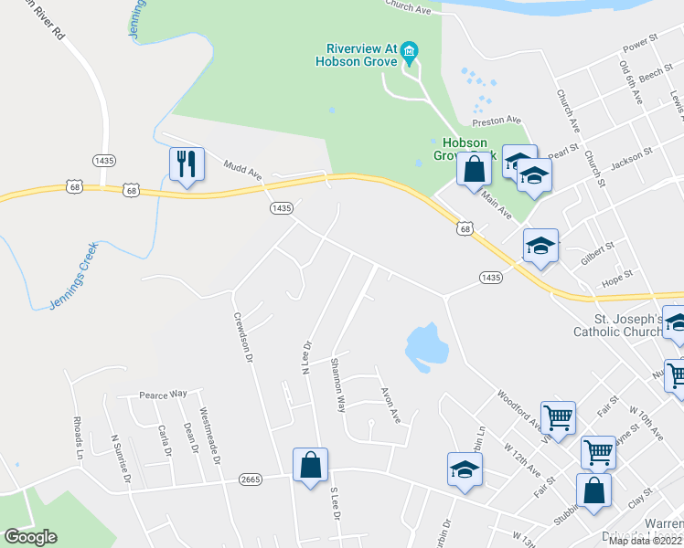 map of restaurants, bars, coffee shops, grocery stores, and more near 1111 North Lee Street in Bowling Green