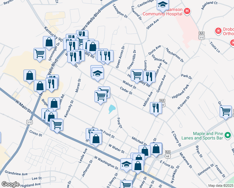 map of restaurants, bars, coffee shops, grocery stores, and more near 215-806 Ford Drive in Glasgow
