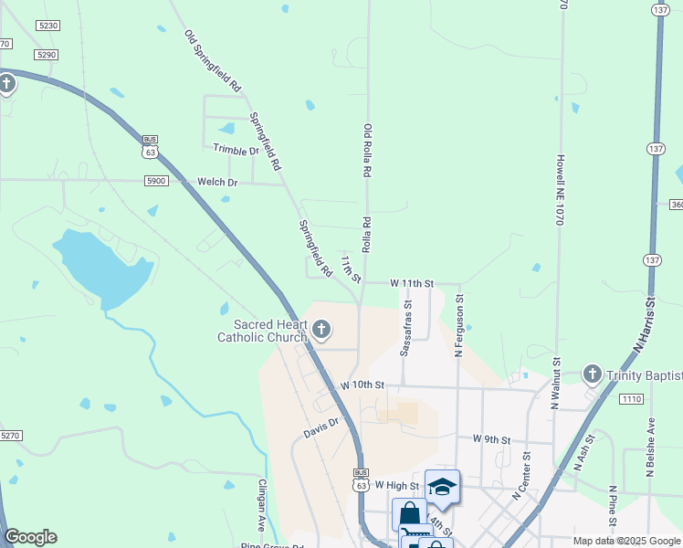 map of restaurants, bars, coffee shops, grocery stores, and more near 1335-1399 Old Rolla Road in Willow Springs