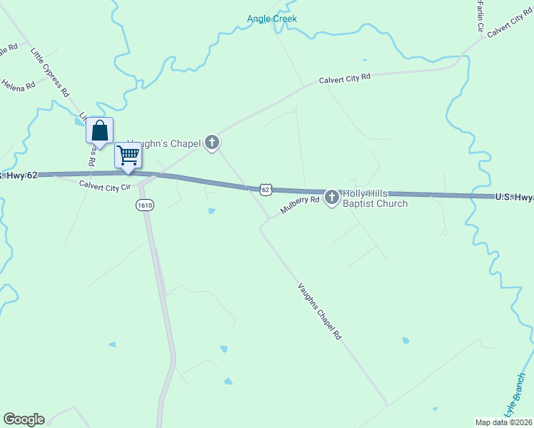 map of restaurants, bars, coffee shops, grocery stores, and more near 199 Vaughns Chapel Road in Calvert City