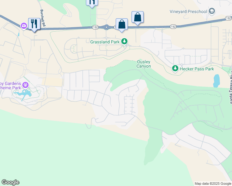 map of restaurants, bars, coffee shops, grocery stores, and more near 2631 Club Drive in Gilroy