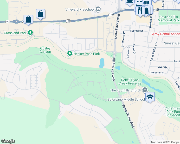 map of restaurants, bars, coffee shops, grocery stores, and more near 1959 Saint Andrews Circle in Gilroy