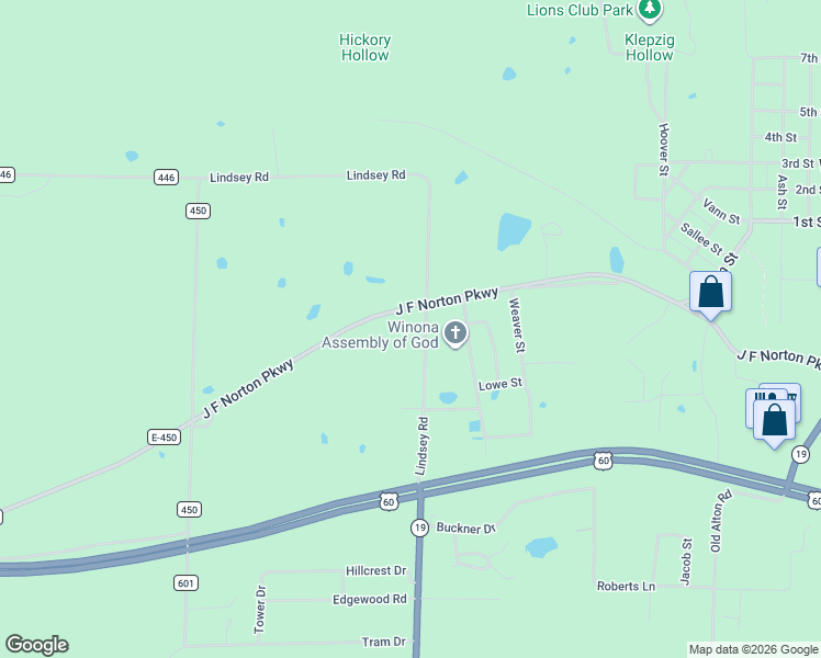 map of restaurants, bars, coffee shops, grocery stores, and more near 8643 Lindsey Road in Winona