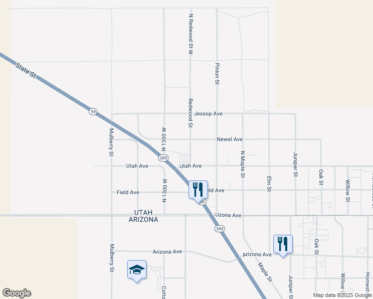 map of restaurants, bars, coffee shops, grocery stores, and more near North Redwood Street West in Hildale