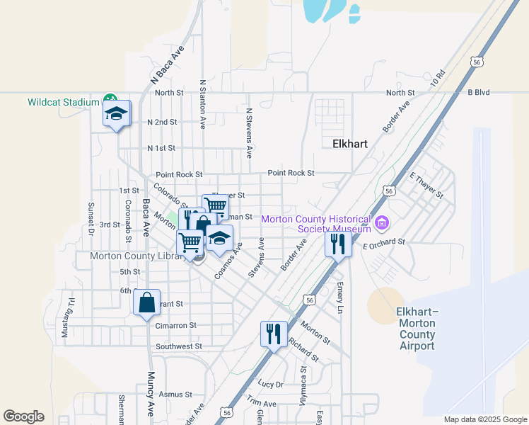 map of restaurants, bars, coffee shops, grocery stores, and more near 602 Stillman Street in Elkhart