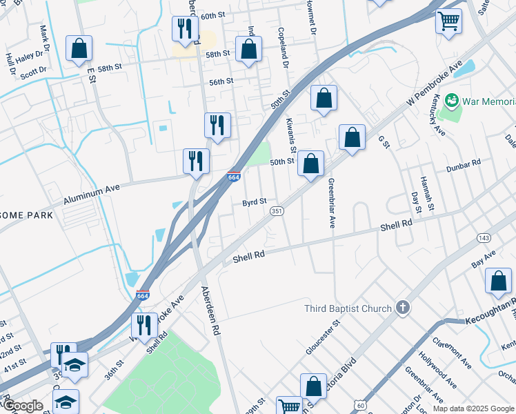 map of restaurants, bars, coffee shops, grocery stores, and more near 643 Hemlock Avenue in Hampton
