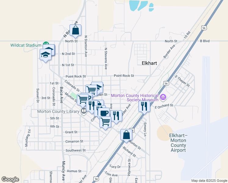 map of restaurants, bars, coffee shops, grocery stores, and more near 602-648 Stillman Street in Elkhart
