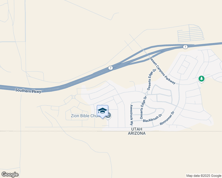 map of restaurants, bars, coffee shops, grocery stores, and more near Southern Parkway in St. George