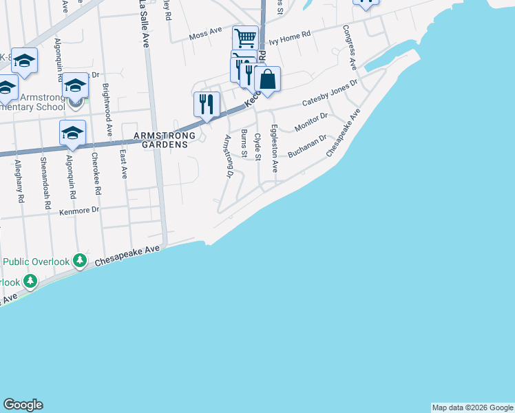 map of restaurants, bars, coffee shops, grocery stores, and more near 3818 Chesapeake Avenue in Hampton