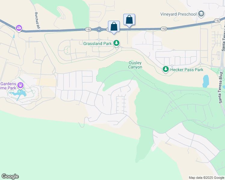 map of restaurants, bars, coffee shops, grocery stores, and more near 2530 Muirfield Way in Gilroy