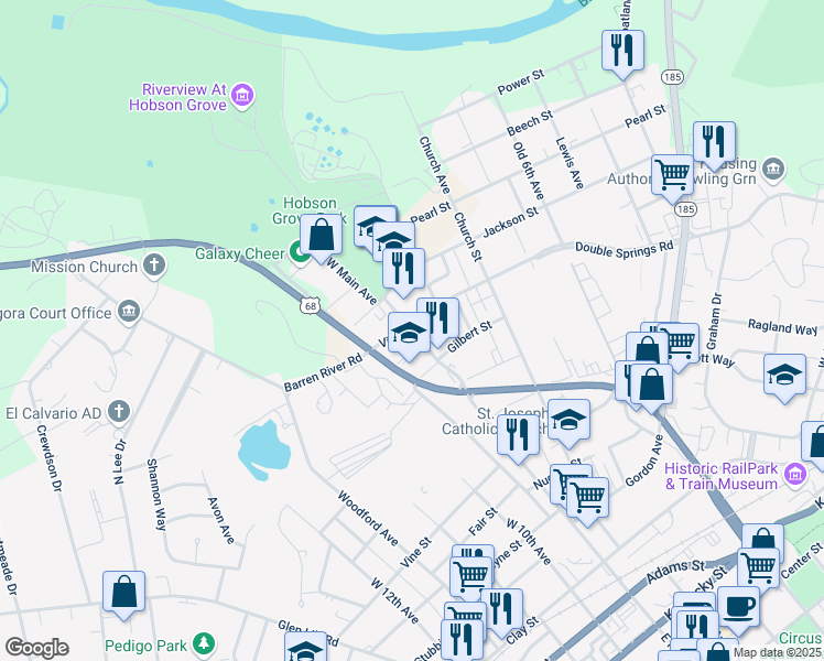 map of restaurants, bars, coffee shops, grocery stores, and more near 901 Victoria Street in Bowling Green