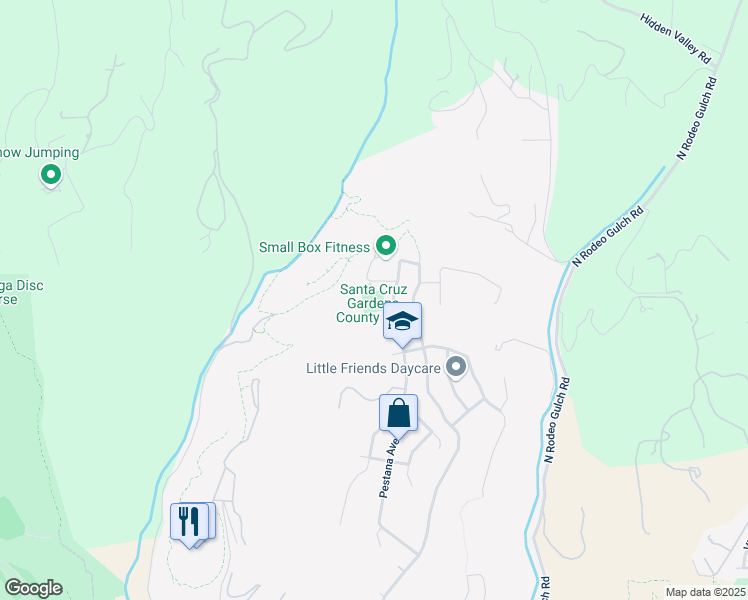map of restaurants, bars, coffee shops, grocery stores, and more near 113 Katherine Lane in Santa Cruz