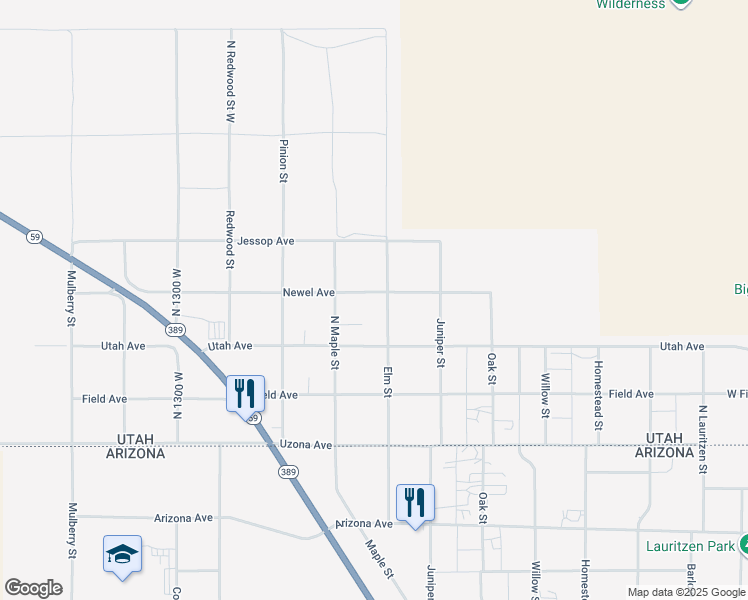 map of restaurants, bars, coffee shops, grocery stores, and more near 885 Elm Street in Hildale
