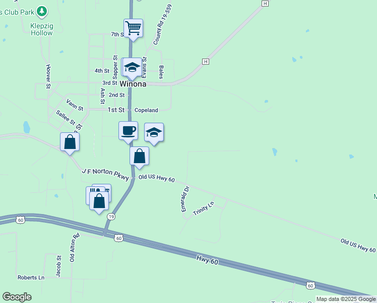 map of restaurants, bars, coffee shops, grocery stores, and more near 201 Pike Street in Winona