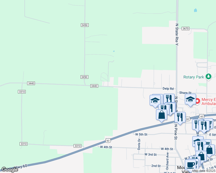 map of restaurants, bars, coffee shops, grocery stores, and more near 1100 Private Road 3441 in Mountain View