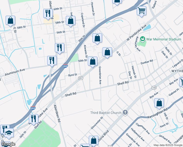 map of restaurants, bars, coffee shops, grocery stores, and more near 660 Vaughan Avenue in Hampton