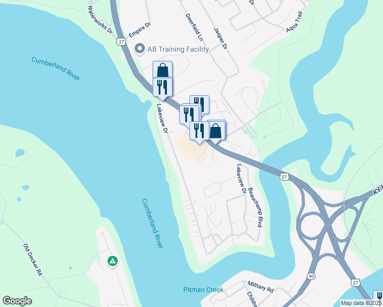 map of restaurants, bars, coffee shops, grocery stores, and more near 1253-1283 Lakeview Dr in Somerset
