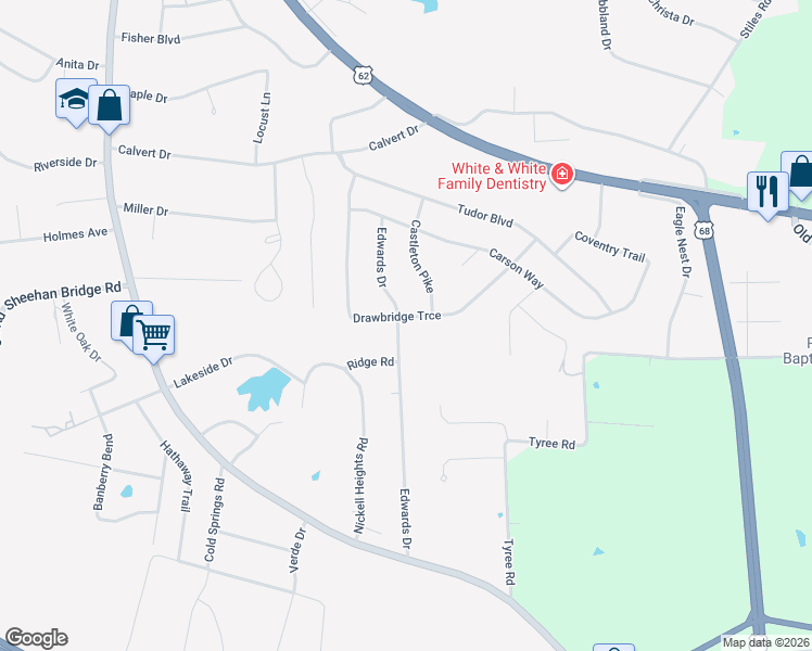 map of restaurants, bars, coffee shops, grocery stores, and more near 400 Drawbridge Trce in Paducah