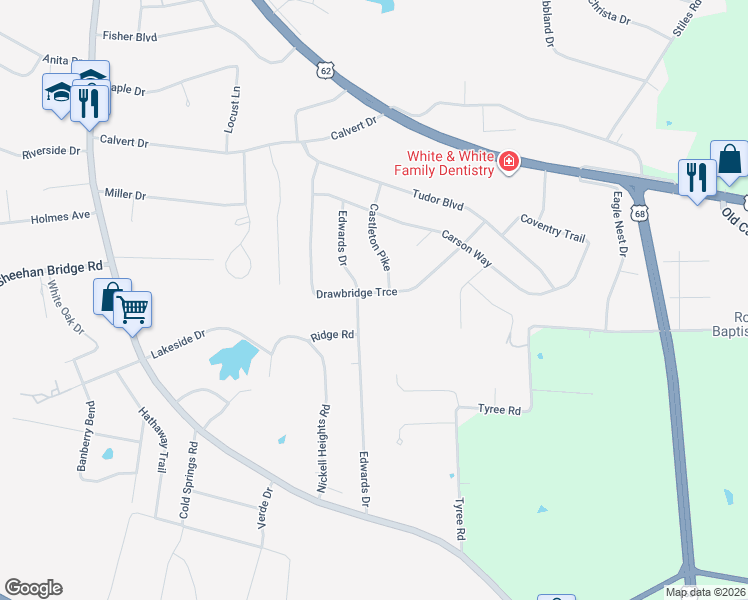 map of restaurants, bars, coffee shops, grocery stores, and more near 400 Drawbridge Trce in Paducah