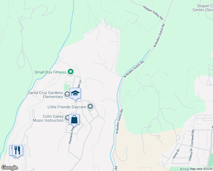 map of restaurants, bars, coffee shops, grocery stores, and more near 280 Waugh Avenue in Santa Cruz