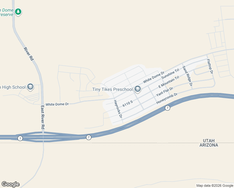 map of restaurants, bars, coffee shops, grocery stores, and more near 1594 Mokaac Wash Drive in St. George