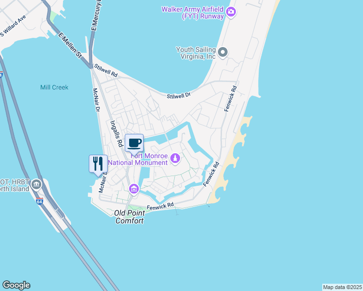 map of restaurants, bars, coffee shops, grocery stores, and more near 173 Bernard Road in Hampton