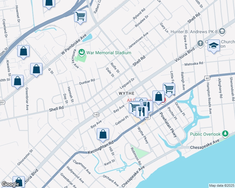 map of restaurants, bars, coffee shops, grocery stores, and more near in Hampton