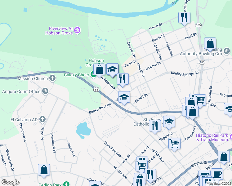 map of restaurants, bars, coffee shops, grocery stores, and more near 901-999 Victoria St in Bowling Green
