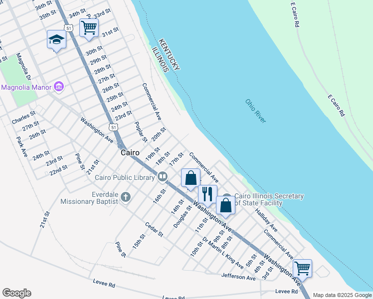 map of restaurants, bars, coffee shops, grocery stores, and more near 201 17th Street in Cairo