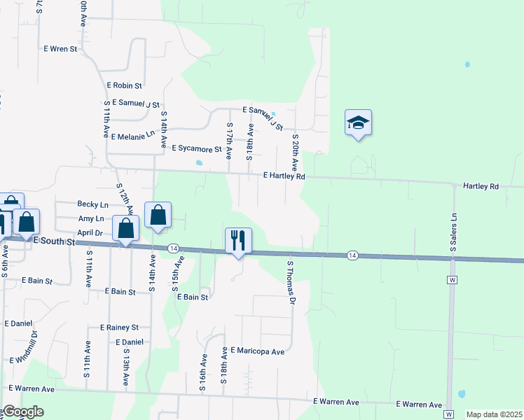 map of restaurants, bars, coffee shops, grocery stores, and more near 1963 State Highway 14 in Ozark
