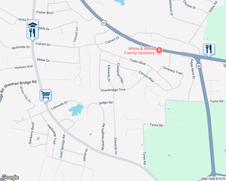 map of restaurants, bars, coffee shops, grocery stores, and more near 398 Drawbridge Trce in Paducah