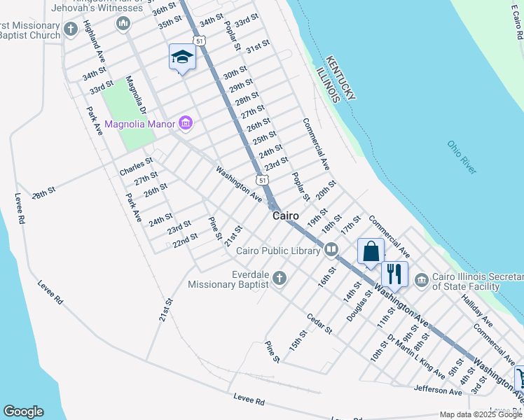 map of restaurants, bars, coffee shops, grocery stores, and more near 2035 Washington Avenue in Cairo
