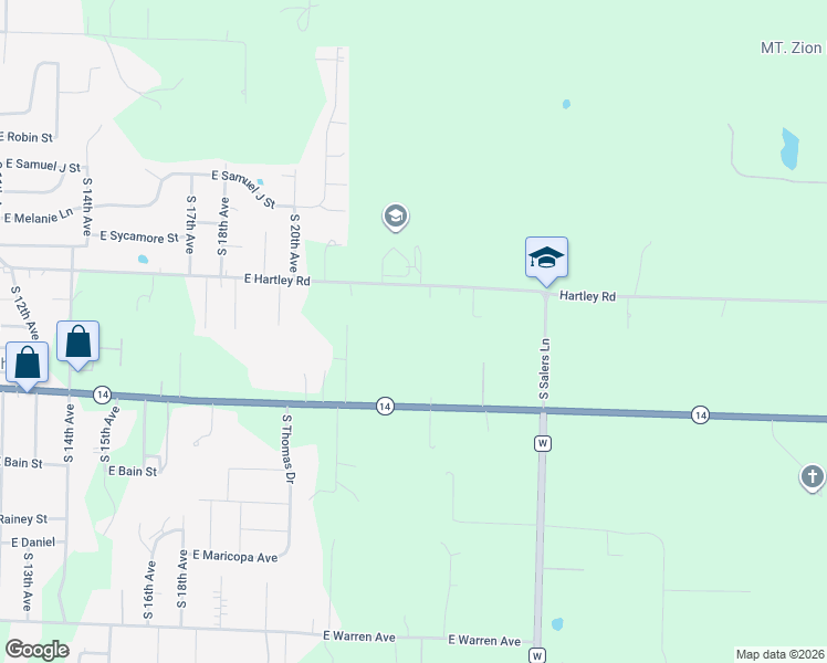 map of restaurants, bars, coffee shops, grocery stores, and more near 2600 East Hartley Road in Ozark
