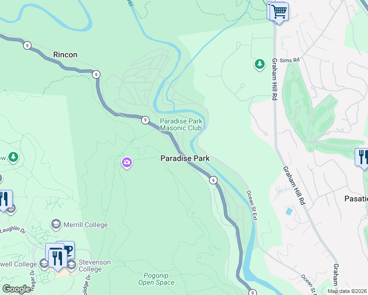 map of restaurants, bars, coffee shops, grocery stores, and more near in Paradise Park