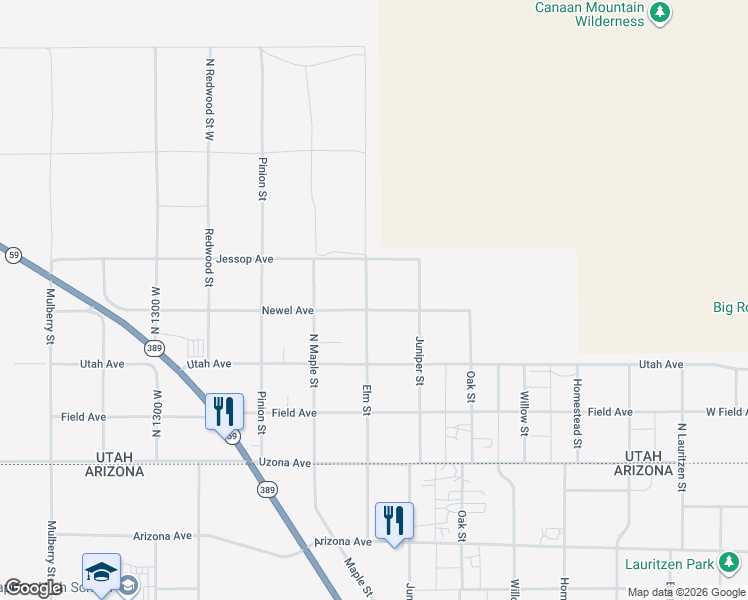 map of restaurants, bars, coffee shops, grocery stores, and more near 920 Elm Street in Hildale