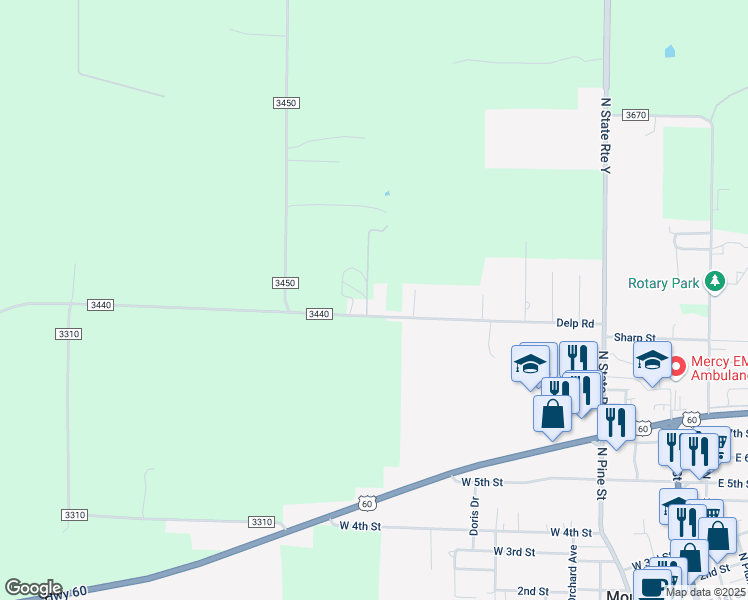 map of restaurants, bars, coffee shops, grocery stores, and more near 1100-1180 Pvt Road 3441 in Mountain View