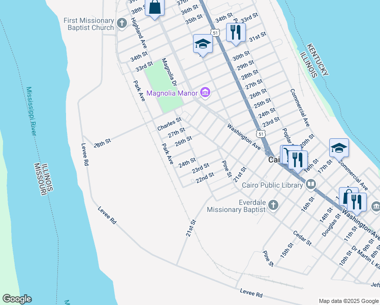 map of restaurants, bars, coffee shops, grocery stores, and more near 2501-2599 Holbrook Ave in Cairo