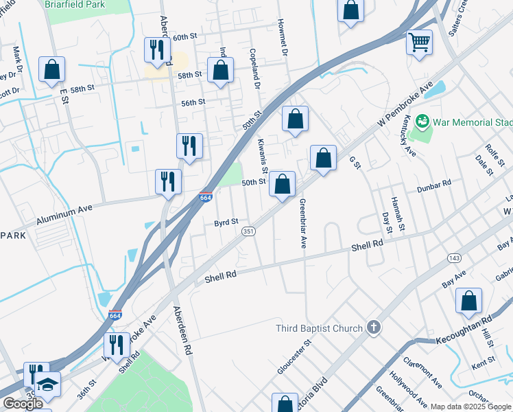 map of restaurants, bars, coffee shops, grocery stores, and more near 713 Spruce Street in Hampton