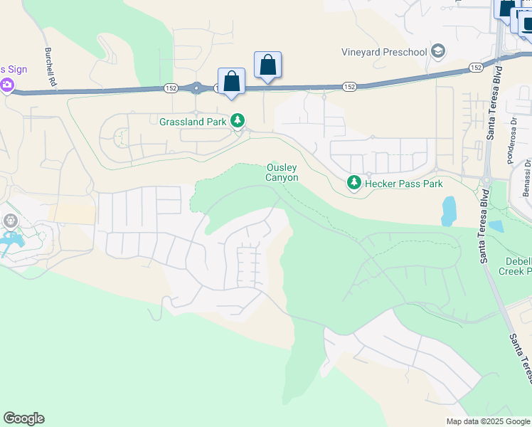 map of restaurants, bars, coffee shops, grocery stores, and more near 2420 Muirfield Way in Gilroy