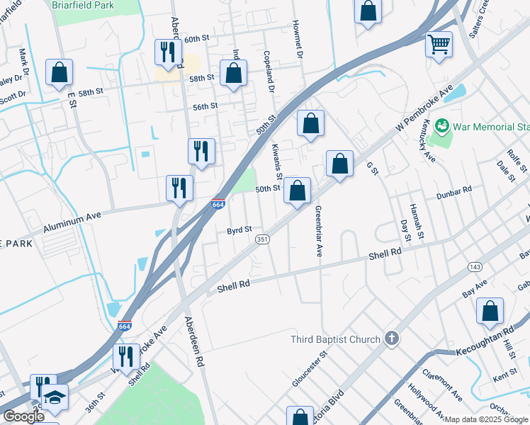 map of restaurants, bars, coffee shops, grocery stores, and more near 716 Childs Avenue in Hampton