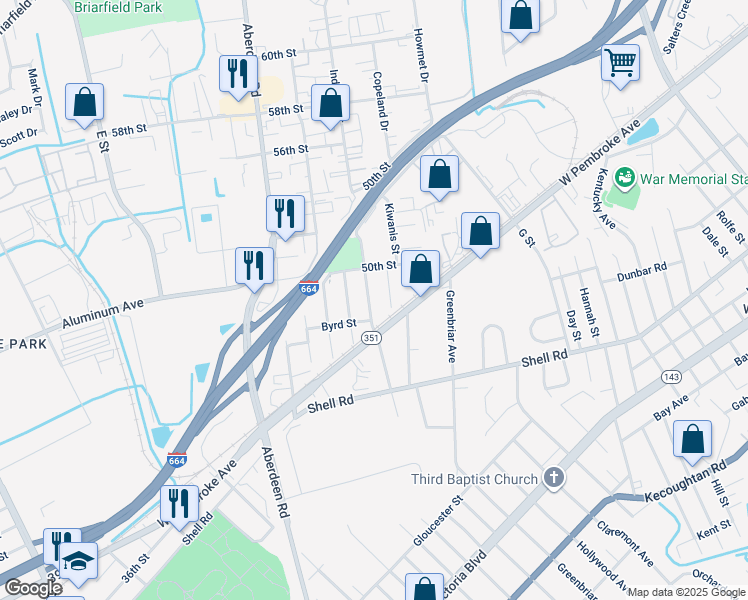 map of restaurants, bars, coffee shops, grocery stores, and more near 716 Childs Avenue in Hampton