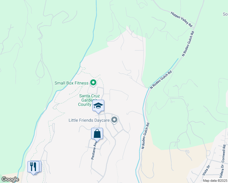 map of restaurants, bars, coffee shops, grocery stores, and more near 213 Waugh Avenue in Santa Cruz