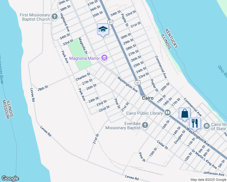 map of restaurants, bars, coffee shops, grocery stores, and more near 2403 Walnut Street in Cairo