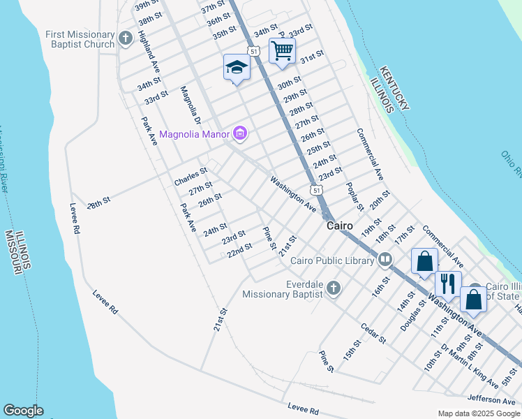 map of restaurants, bars, coffee shops, grocery stores, and more near 2403 Walnut Street in Cairo