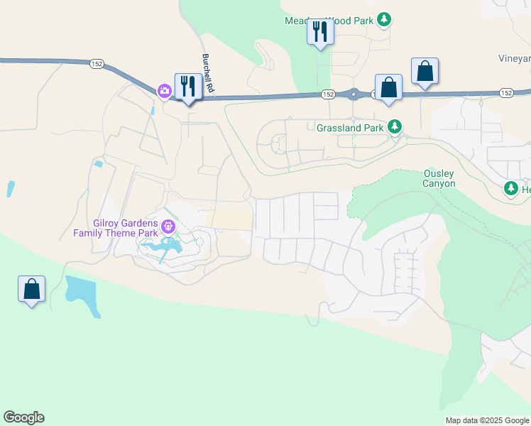 map of restaurants, bars, coffee shops, grocery stores, and more near 7687 Hackett Drive in Gilroy