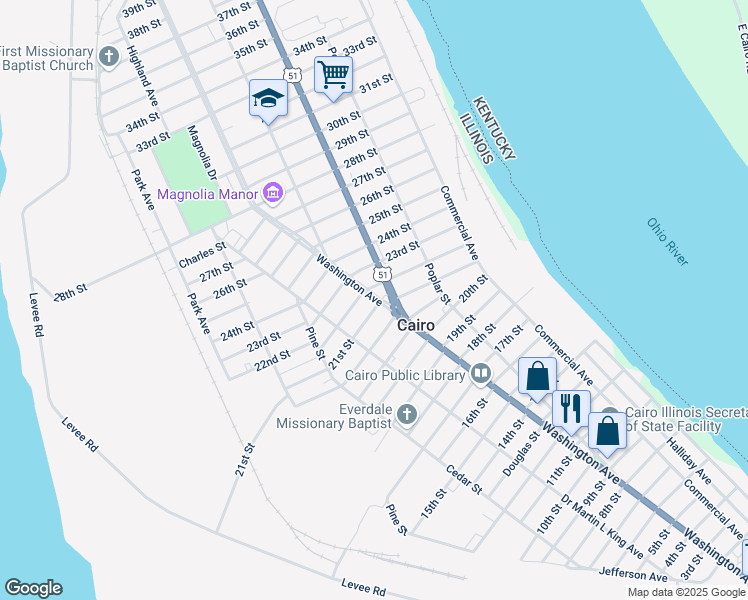 map of restaurants, bars, coffee shops, grocery stores, and more near 2035 Washington Ave in Cairo