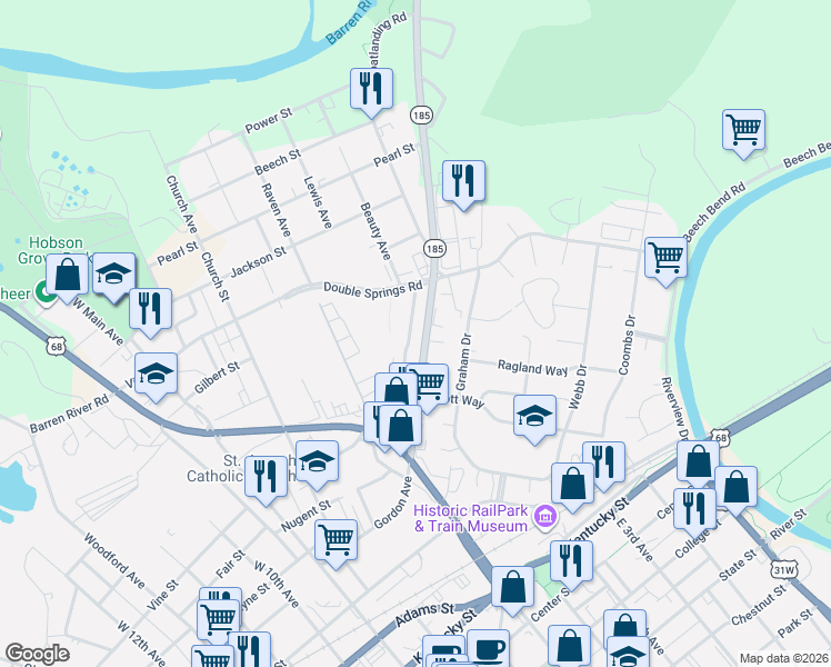 map of restaurants, bars, coffee shops, grocery stores, and more near 707 Gordon Avenue in Bowling Green