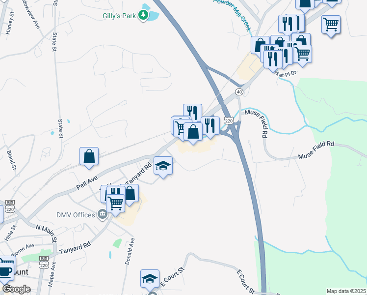 map of restaurants, bars, coffee shops, grocery stores, and more near 850 Tanyard Road in Rocky Mount