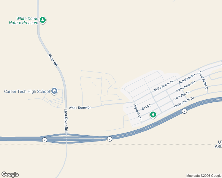 map of restaurants, bars, coffee shops, grocery stores, and more near 1418 Hayrocks Drive in St. George
